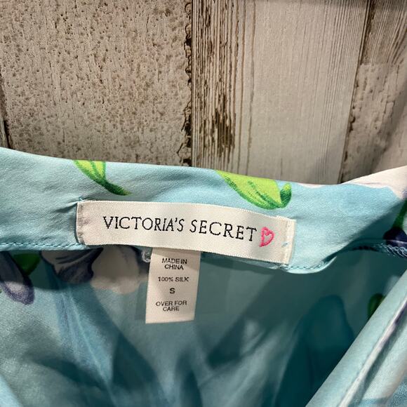 90s Victoria’s Secret Silk Blue Tropical Floral Vintage Chemise Slip Dress Small - Picture 2 of 7